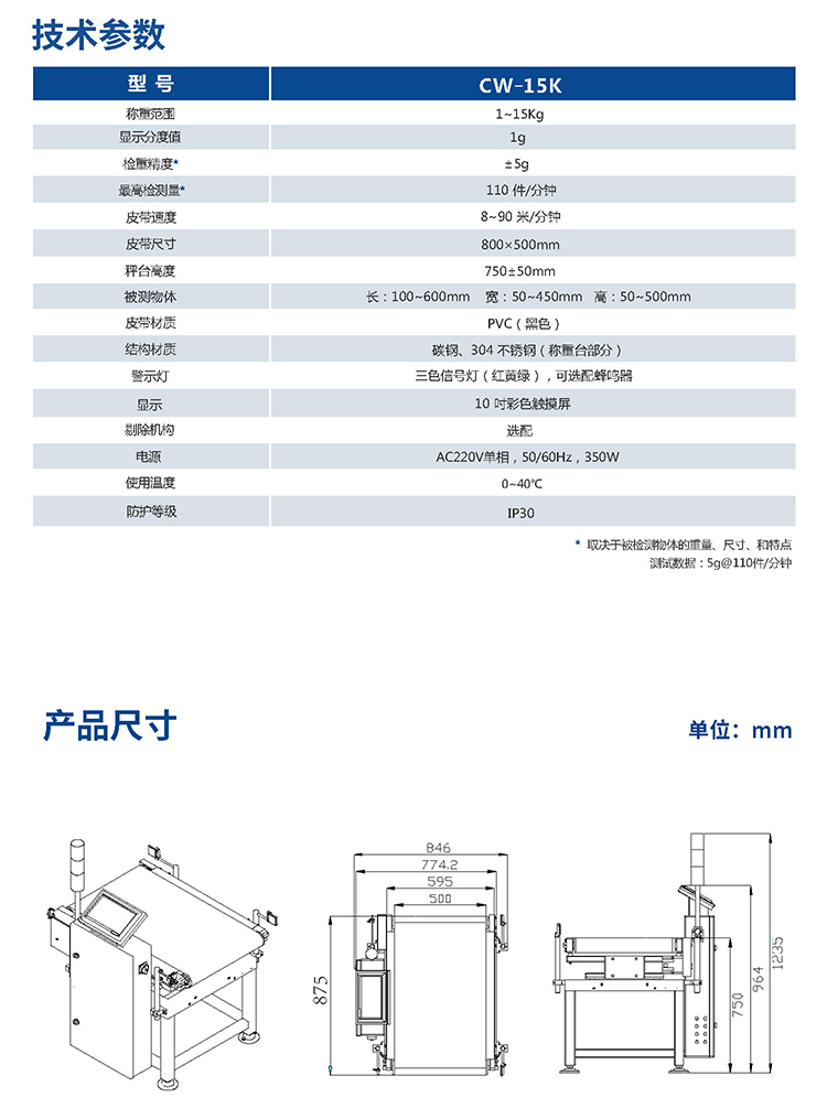 CW-15K重量檢測機(jī)